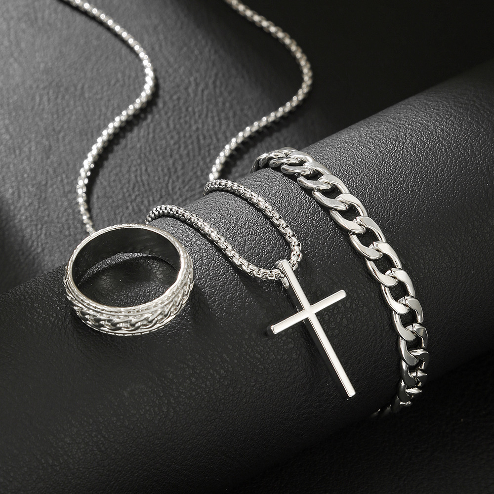 Cross Pendant Jewelry Set Necklace Bracelet Ring - Image 3