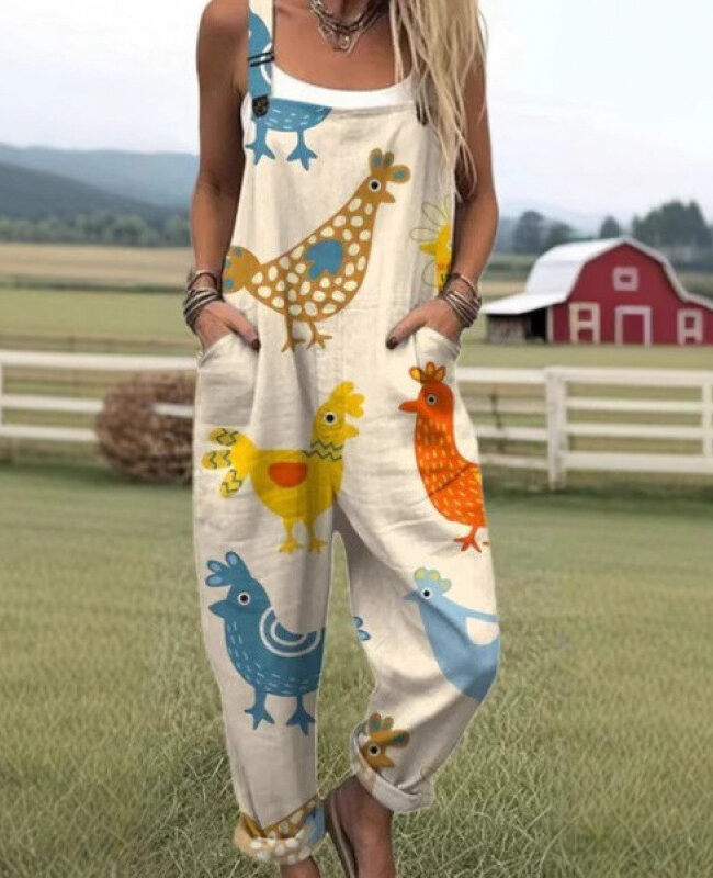 The Sylvie Summer Digital Printing Button Suspenders Casual Pants Detail – La Rose Couture Trousers & Skirts