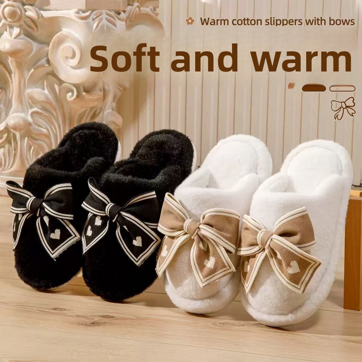 Plush Bow Decor Home Slippers - Image 2