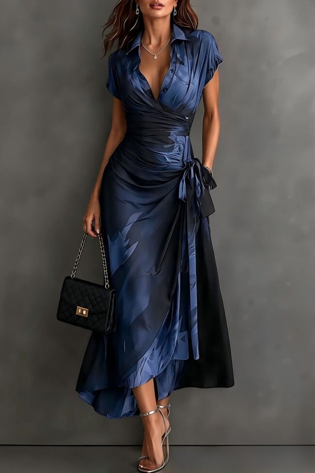 The Juliette Elegant Printed Short Sleeved Lace Up Dress Detail – La Rose Couture Dresses & Gowns