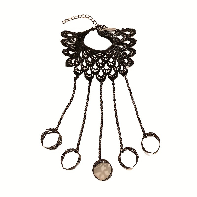 Gothic Ghost Finger Bracelet Punk Cone-Shaped Nail Chain Ring Black - Image 4