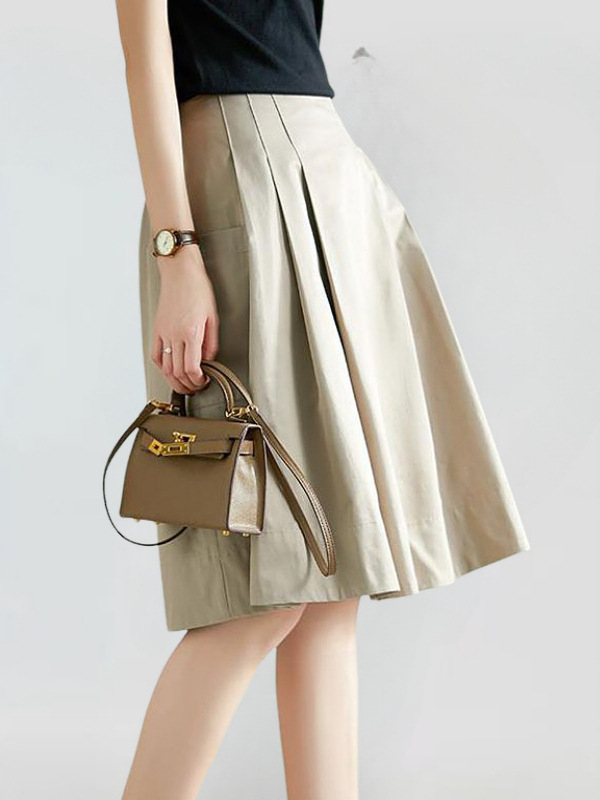 Elastic Waist A-Line Pleated Skirt - Image 4