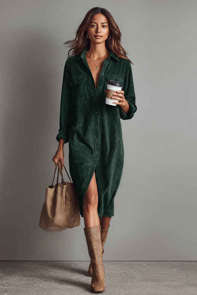 The Therese Corduroy Shirt Dress Detail – La Rose Couture Dresses & Gowns