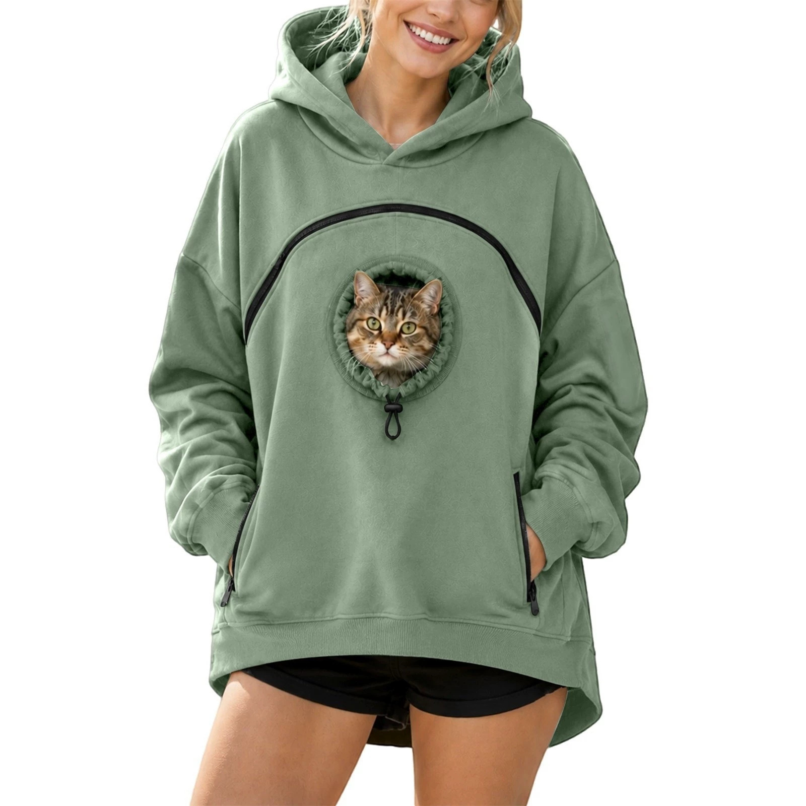 Women's Cat Ear Fleece Hoodie Long Sleeve Zip-Up Warm Sweatshirt - Image 3
