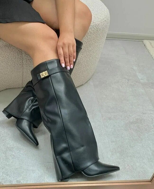The Eugenie Pointed Toe Chunky Heel Boots Detail – La Rose Couture Shoes & Footwear