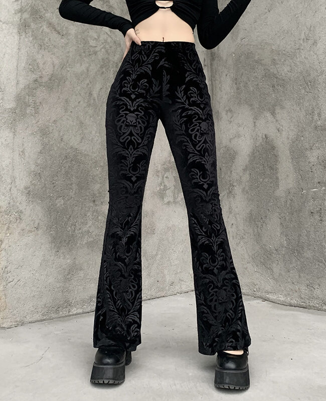 The Veronique Flared Suede Embossed Pants Detail – La Rose Couture Trousers & Skirts