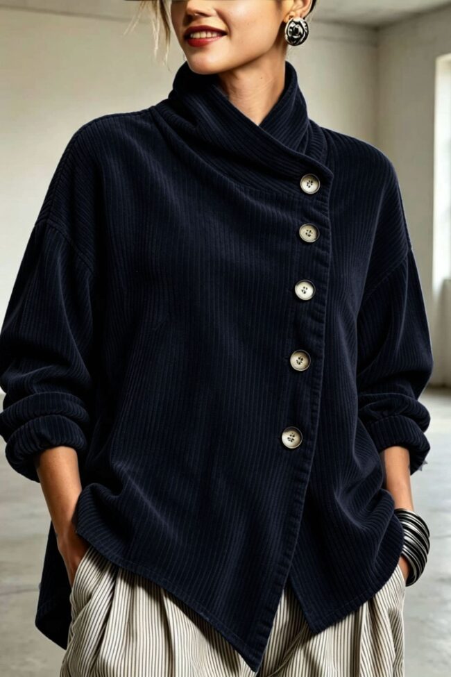 The Celine Autumn Winter Corduroy Asymmetric Off Shoulder Jacket Detail – La Rose Couture Coats & Jackets