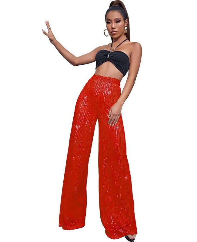 The Aurelia High Waist Sequin Wide Leg Pants Detail – La Rose Couture Trousers & Skirts