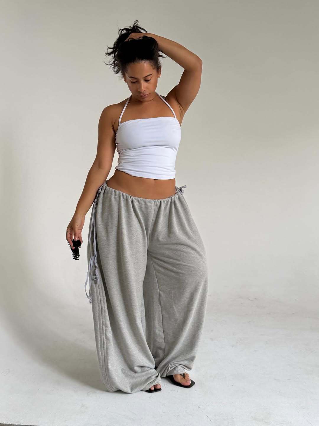 Drawstring Waist Wide Leg Pants - Image 2