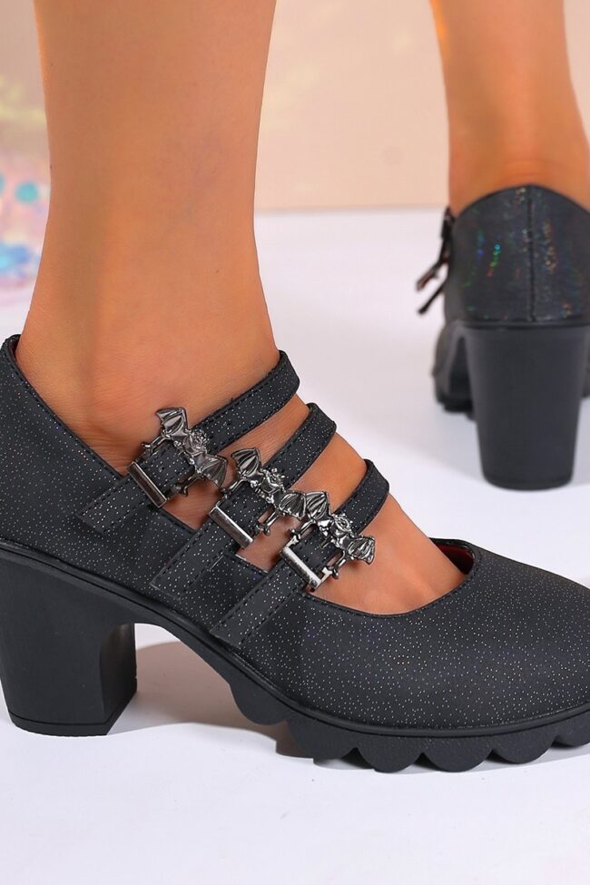 Thick Soled Square Toe Flat Top Strap Covered High Heeled Sandals Detail – La Rose Couture Shoes & Footwear