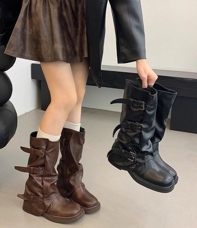 The Odette Square Toe Chunky Heel Mid Calf Boots Detail – La Rose Couture Shoes & Footwear