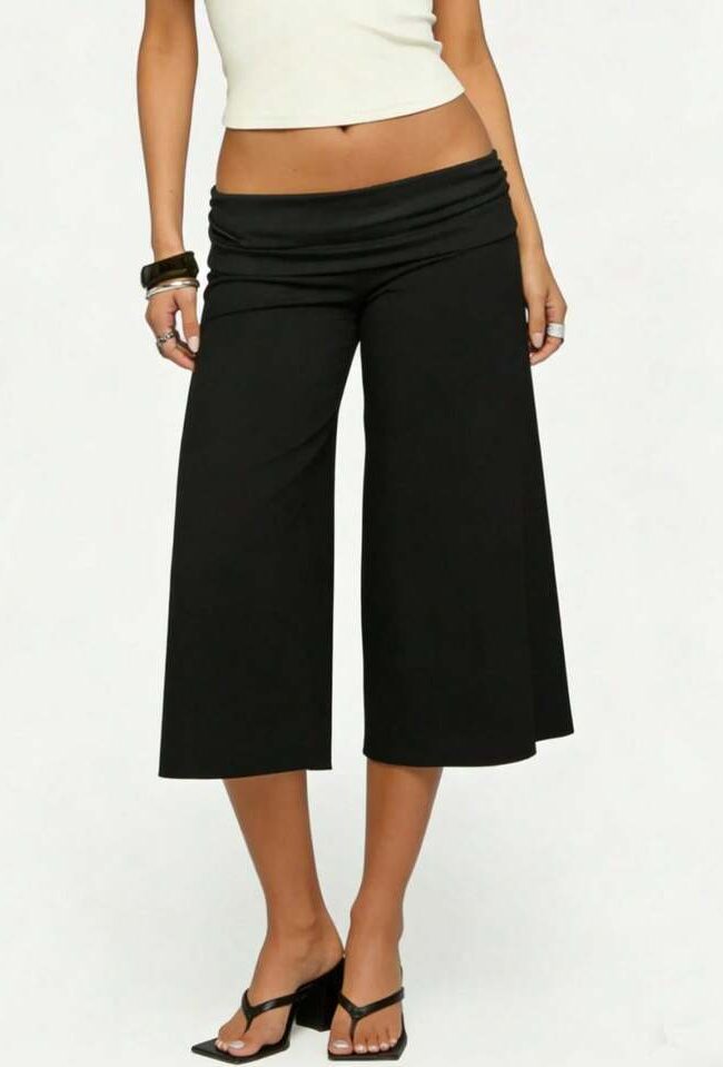 The Camille Foldover Waist Wide Leg Cropped Pants – La Rose Couture Trousers & Skirts