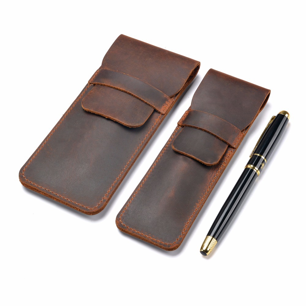 Handmade Crazy Horse Leather Pen Case Vintage Protective Pencil Sleeve - Image 4