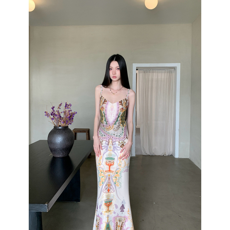 Womens High Waist Floral Print Fishtail Dress - Image 3