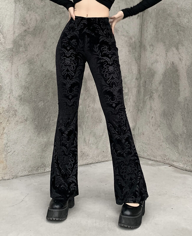 The Zephyrine Flared Suede Embossed High Waist Casual Pants – La Rose Couture Trousers & Skirts