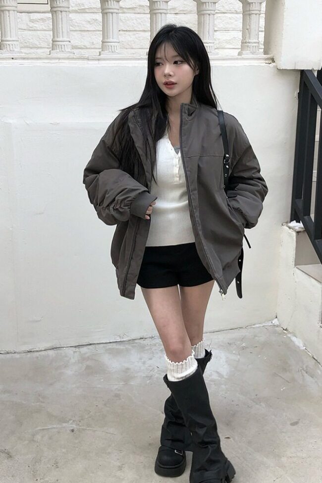 The Zoe Minimalist Stand Up Collar Pilot Sleeve Pleated Cotton Padded Jacket Detail – La Rose Couture Coats & Jackets
