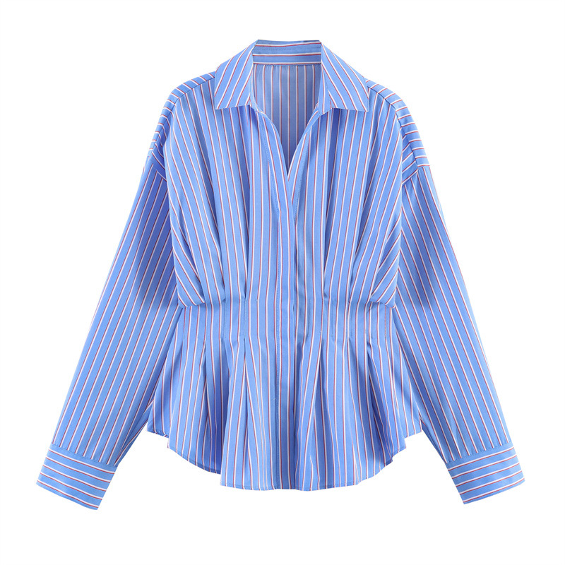 Womens Loose Pleated Striped Shirt - Image 2