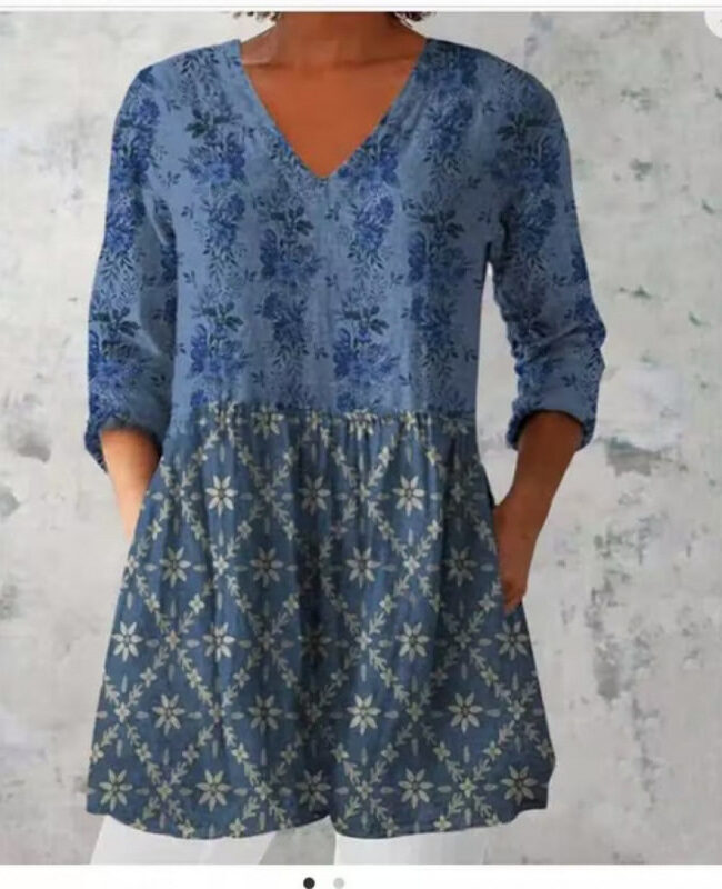 The Angele V Neck Loose Print Dress Detail – La Rose Couture Dresses & Gowns