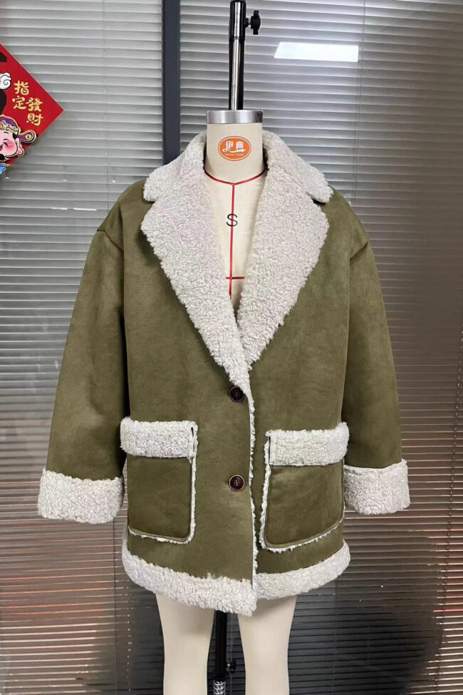 The Garance Simulated Suede Fabric Symmetrical Large Pocket Simple Coat Detail – La Rose Couture Coats & Jackets