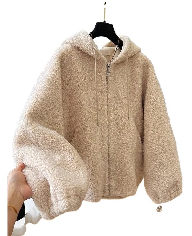 The Sibylle Hooded Lamb Wool Coat Loose Fit Long Sleeve Outerwear Detail – La Rose Couture Coats & Jackets