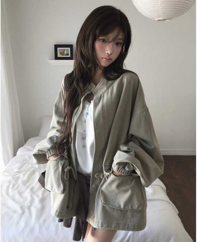 The Genevieve Stand Collar Loose Pocket Coat Detail – La Rose Couture Coats & Jackets