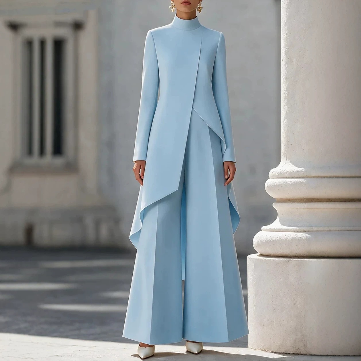 Womens High Neck Wide Leg Pants Set - Image 4