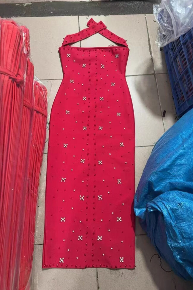 The Vivienne Sexy Halterneck Pearl Bandage Bodycon Dress Detail – La Rose Couture Dresses & Gowns