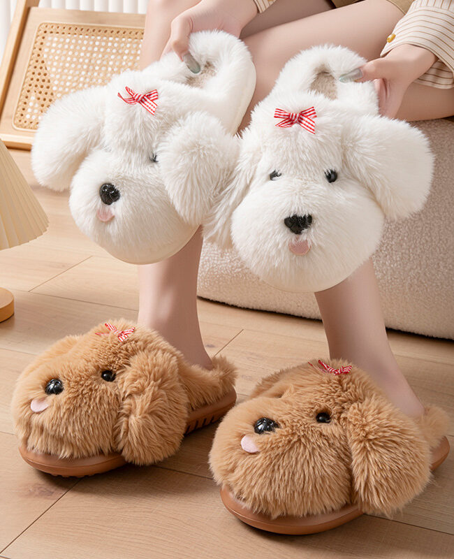 The Noemie Maltese Puppy Plush Home Slippers – La Rose Couture Shoes & Footwear