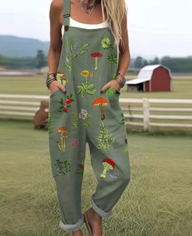 The Emmanuelle Summer Digital Printing Button Suspenders Casual Pants Detail – La Rose Couture Trousers & Skirts