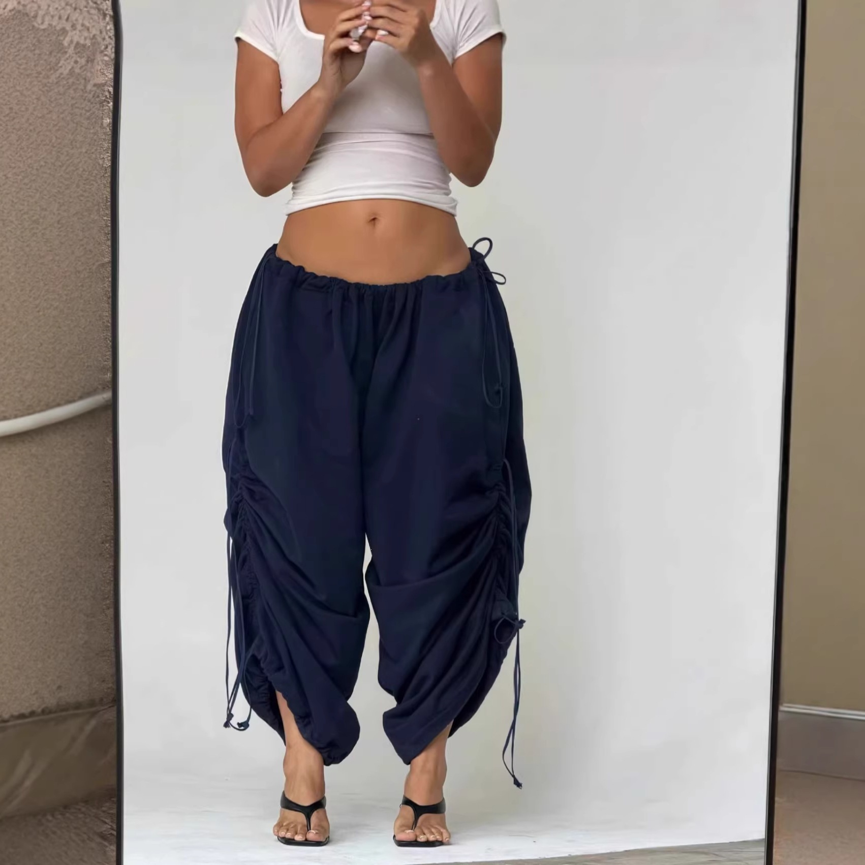 Womens Elastic Waist Wide Leg Pants - Image 3