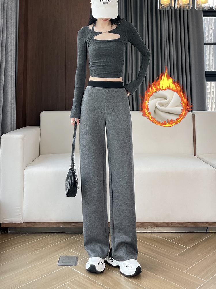 High-Waisted Fleece-Lined Wide-Leg Pants - Image 2