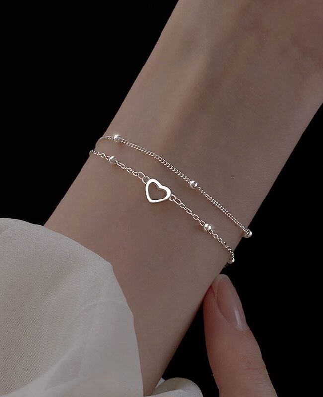 The Sixtine S925 Sterling Silver Double Layer Heart Pendant Bracelet Detail – La Rose Couture Jewellery & Accessories