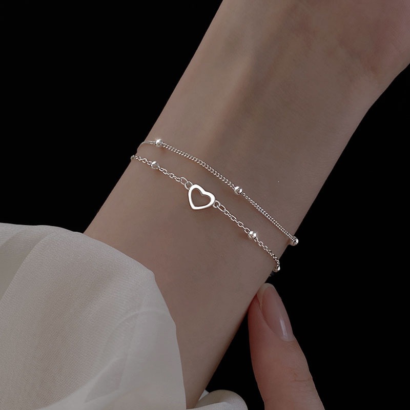 S925 Sterling Silver Double-Layer Heart Pendant Bracelet - Image 5