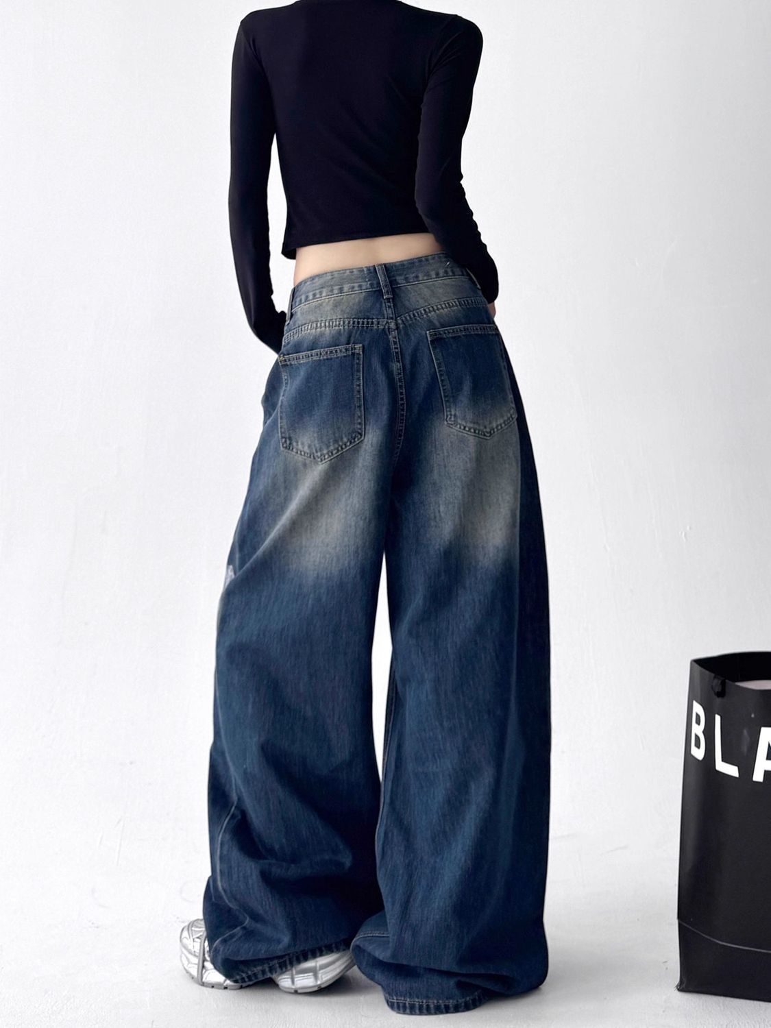 Retro Star Graffiti Wide Leg Jeans - Image 2