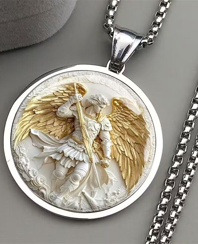 The Cecile Saint Raphael Archangel Stainless Steel Necklace Detail – La Rose Couture Jewellery & Accessories