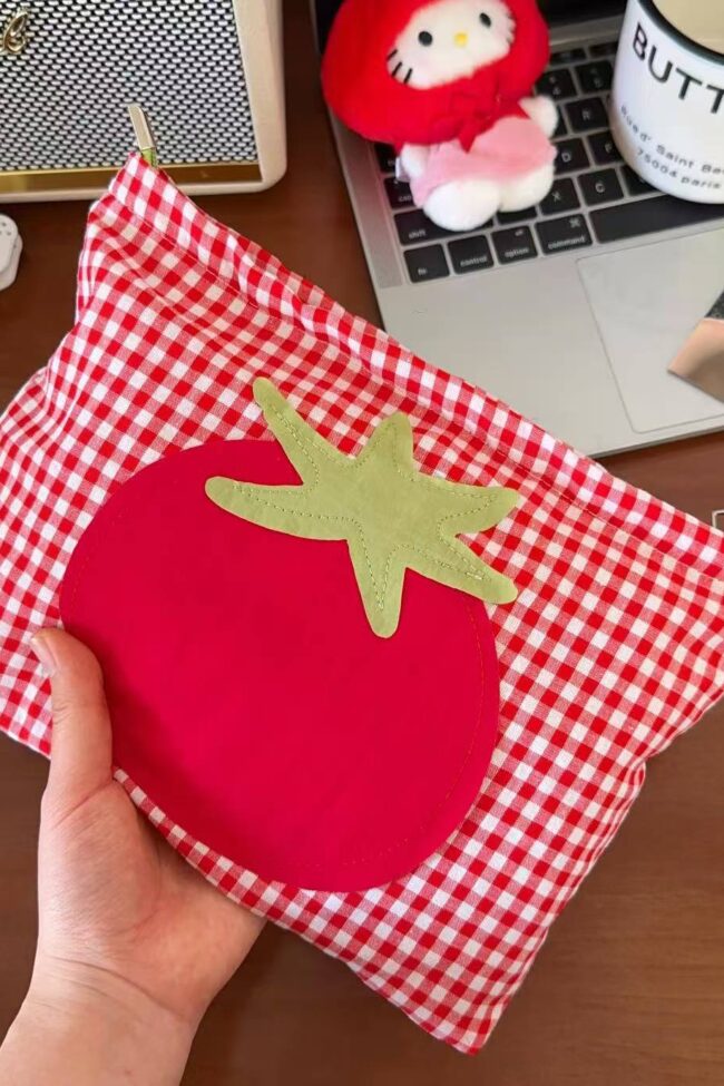 The Adrienne Cute Red Grid Tomato Cosmetic Bag Large Capacity Portable Hand Held Toiletry Detail – La Rose Couture Handbags & Clutches