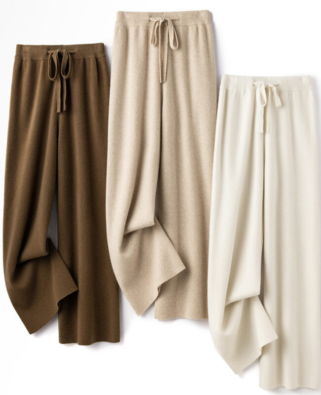 The Lucile Pure Wool Drapey Knitted Wide Leg Pants Detail – La Rose Couture Trousers & Skirts