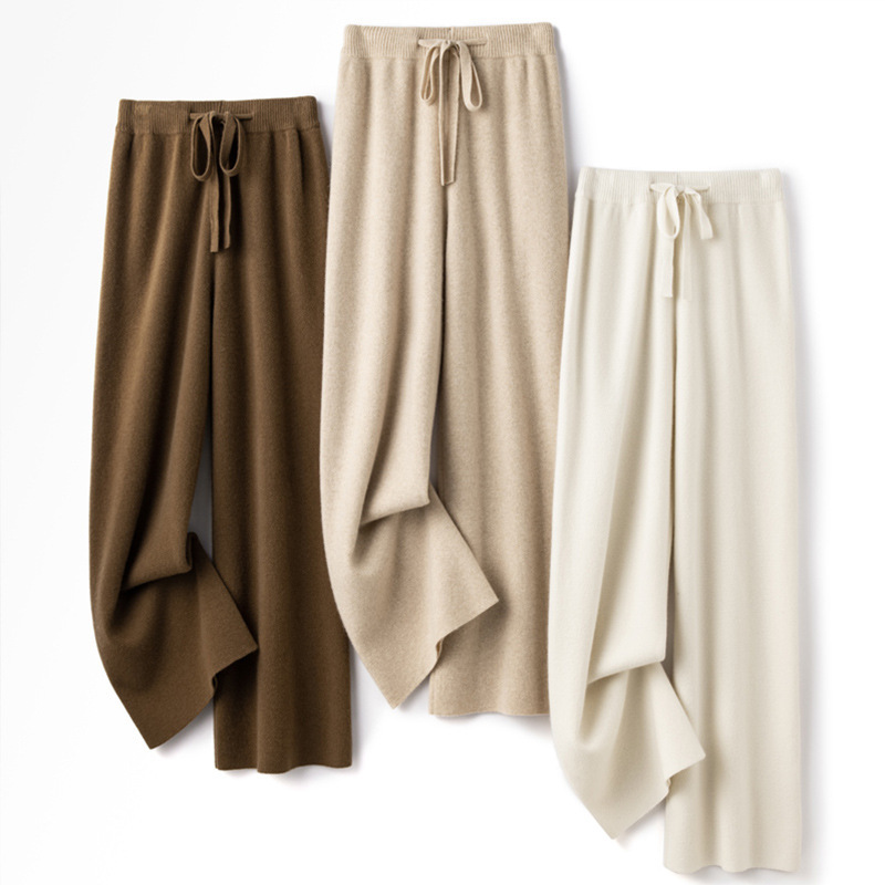 Women's pure wool drapey knitted wide-leg pants - Image 2