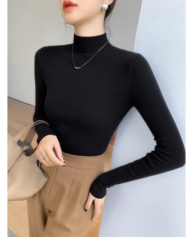 The Hermione Winter and Autumn Black Style Semi High Neck Knitted Top Detail – La Rose Couture Tops & Blouses