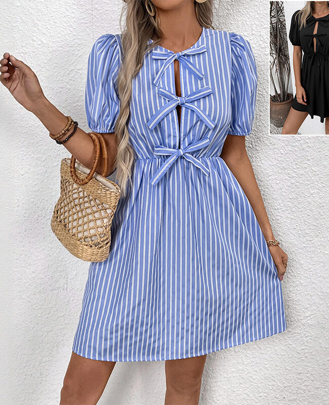 The Valerie Retro Striped Bow Lace Up Dress – La Rose Couture Dresses & Gowns