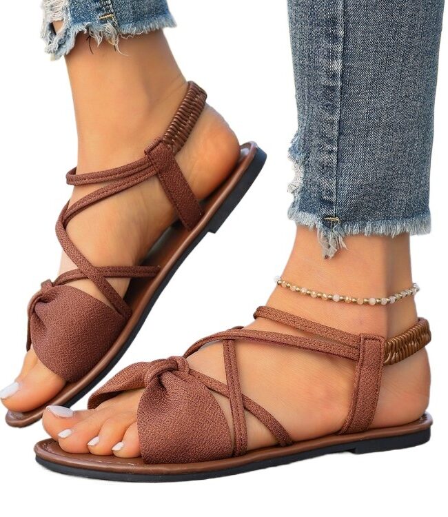 The Diane Summer Bow Accent Elastic Strap Flat Beach Sandals Detail – La Rose Couture Shoes & Footwear