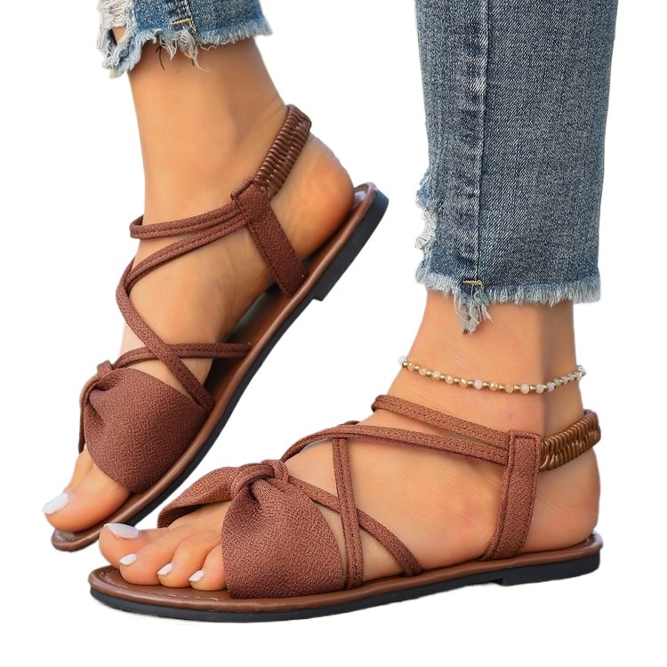 Women Summer Bow-Knot Elastic Strap Flat Beach Sandals - Image 4