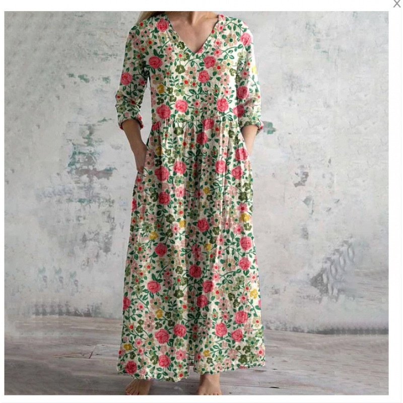 Printed Casual Loose Long Sleeve Dress - Image 3