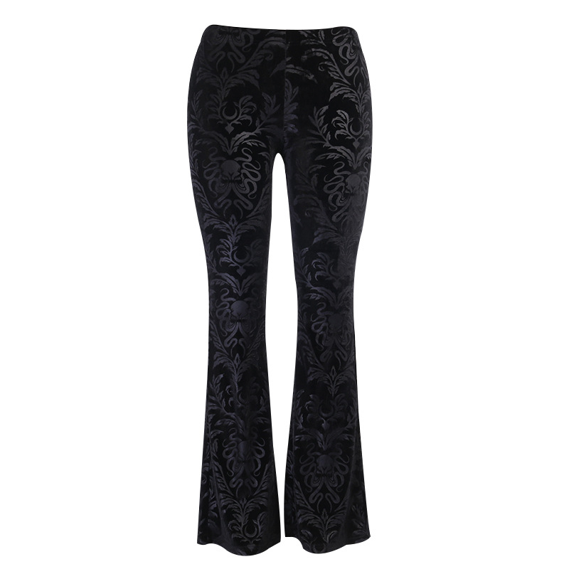 Womens Flared Suede Embossed High Waist Casual Pants - Image 3