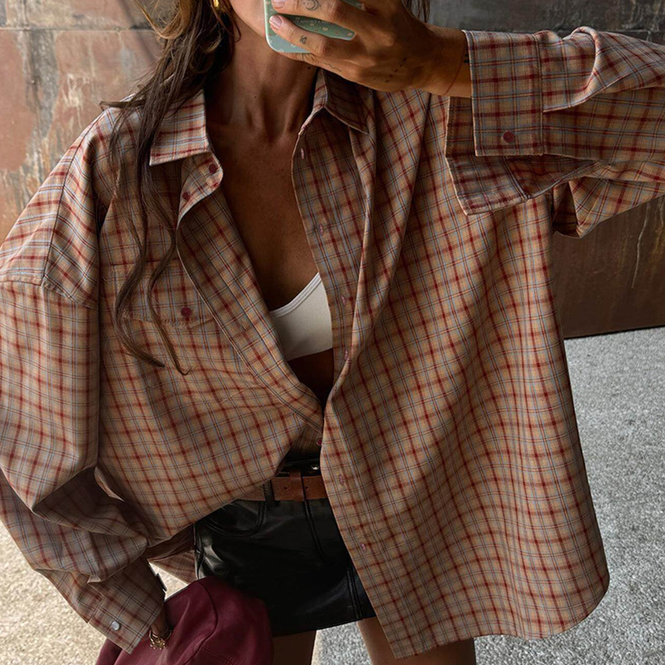 Loose Retro Plaid Long Sleeve Shirt