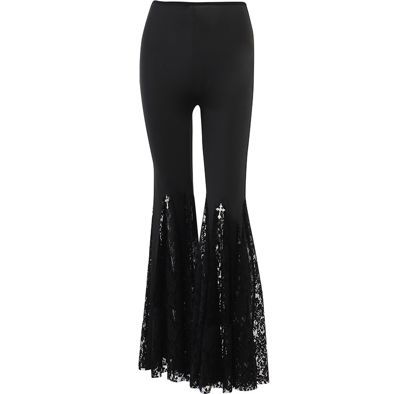Women's High-Waist Lace Hollow Slight Flare Trousers - Image 2