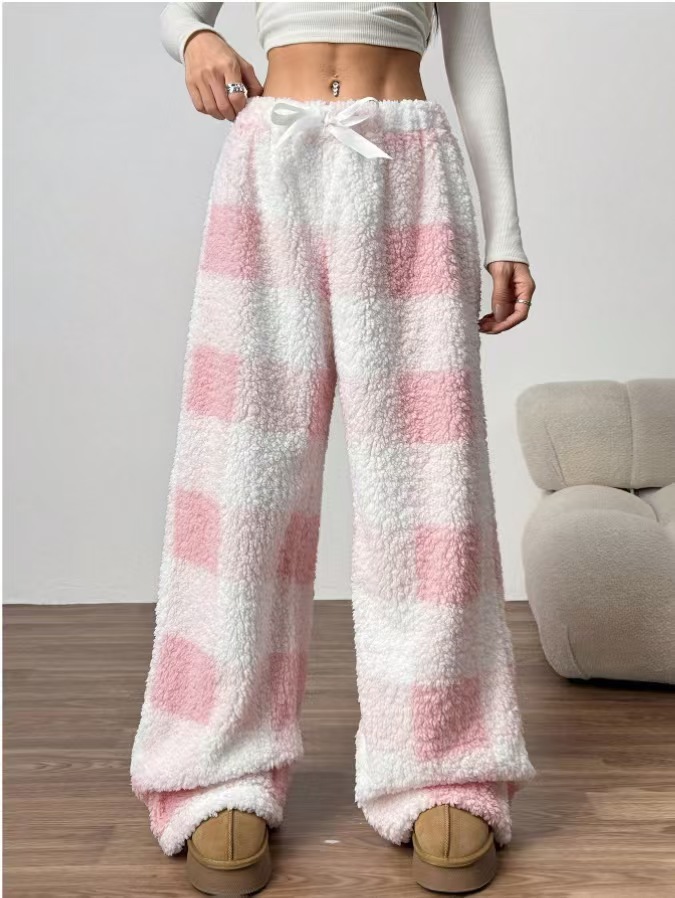 Womens Plaid Print Wide Leg Pants - Image 4