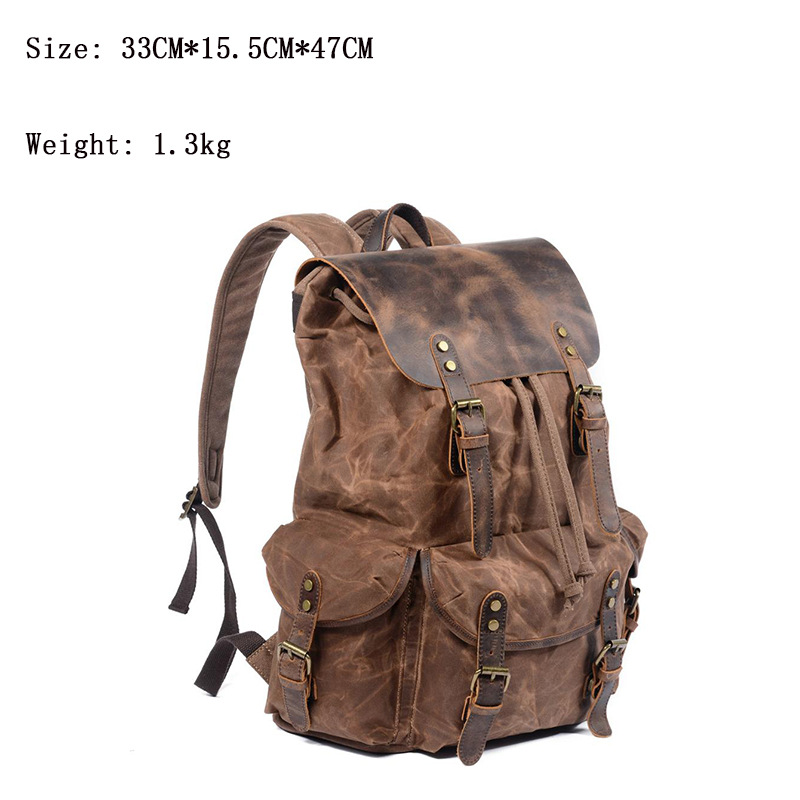 Casual European and American Student Vintage Oil Wax Canvas Backpack - Image 5