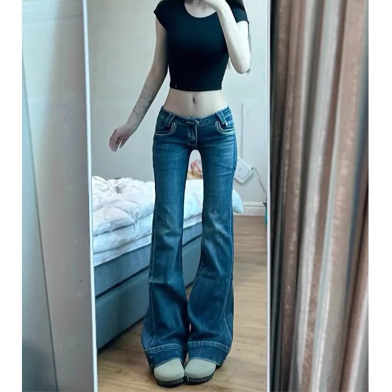 Womens Retro Flared Denim Pants - Image 5