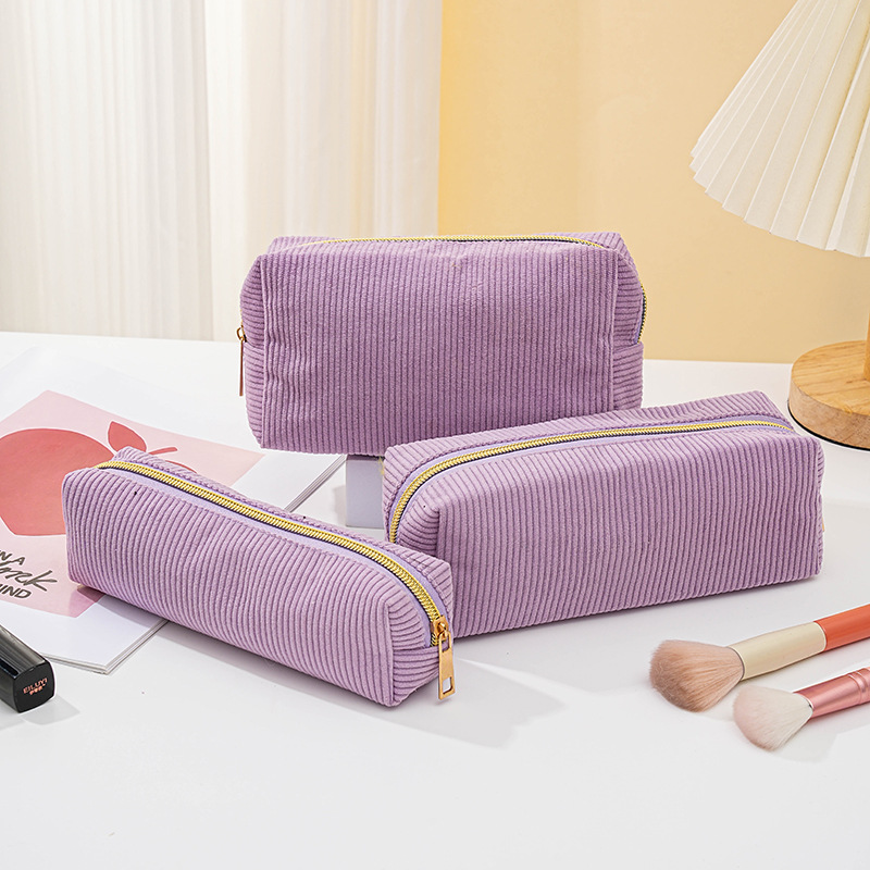 Simple corduroy large-capacity cosmetic and stationery storage bag - Image 3